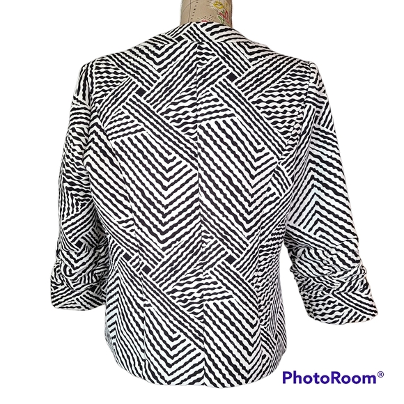 VINTAGE TRENZ by Theresa Renz Open Front Blazer Black White Abstract Size Large - Picture 2 of 10